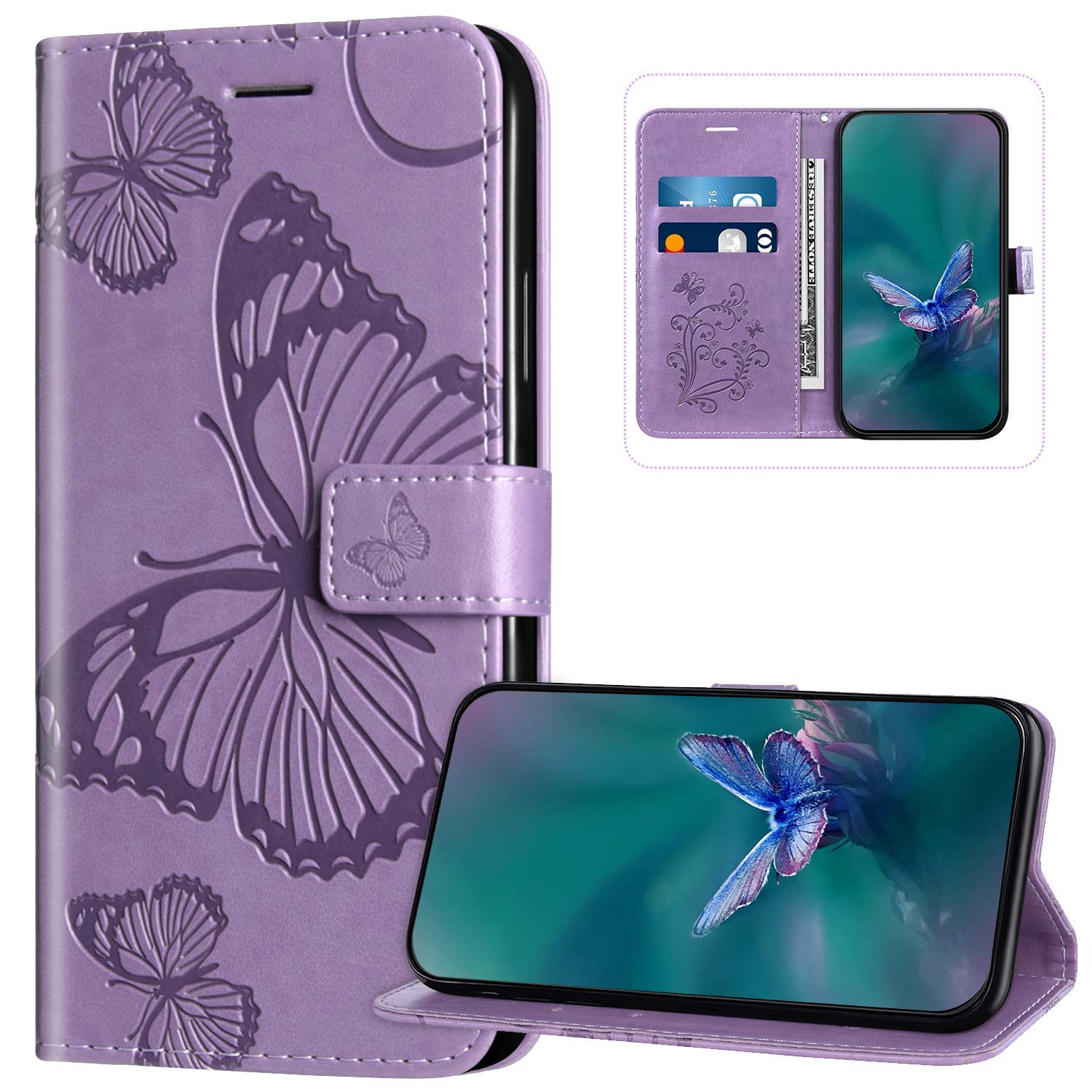 Caeouts Embossed Butterfly Wallet Phone Case