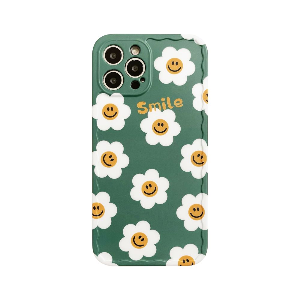 I Love Green Flower Phone Case With Smiley Daisy Phone Grip