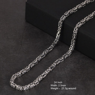 Guarantee S925 Sterling Silver 2.5mm Viking Chain Necklace Peace Pattern Handmade Necklace Retro Punk Style Jewelry