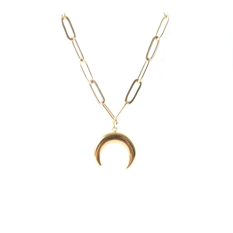 2022 New Fashion Crescent Moon Pendant Necklace Women Temperament Paperclip Cuban Chain Necklace For Women Jewelry Gift