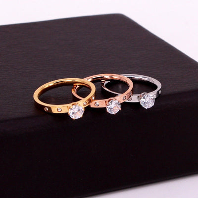 Titanuim Steel Rose Gold Color Ring Crystal Ring For Women