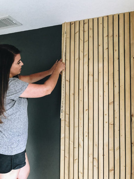 installing wood slat wall panel using pine slats