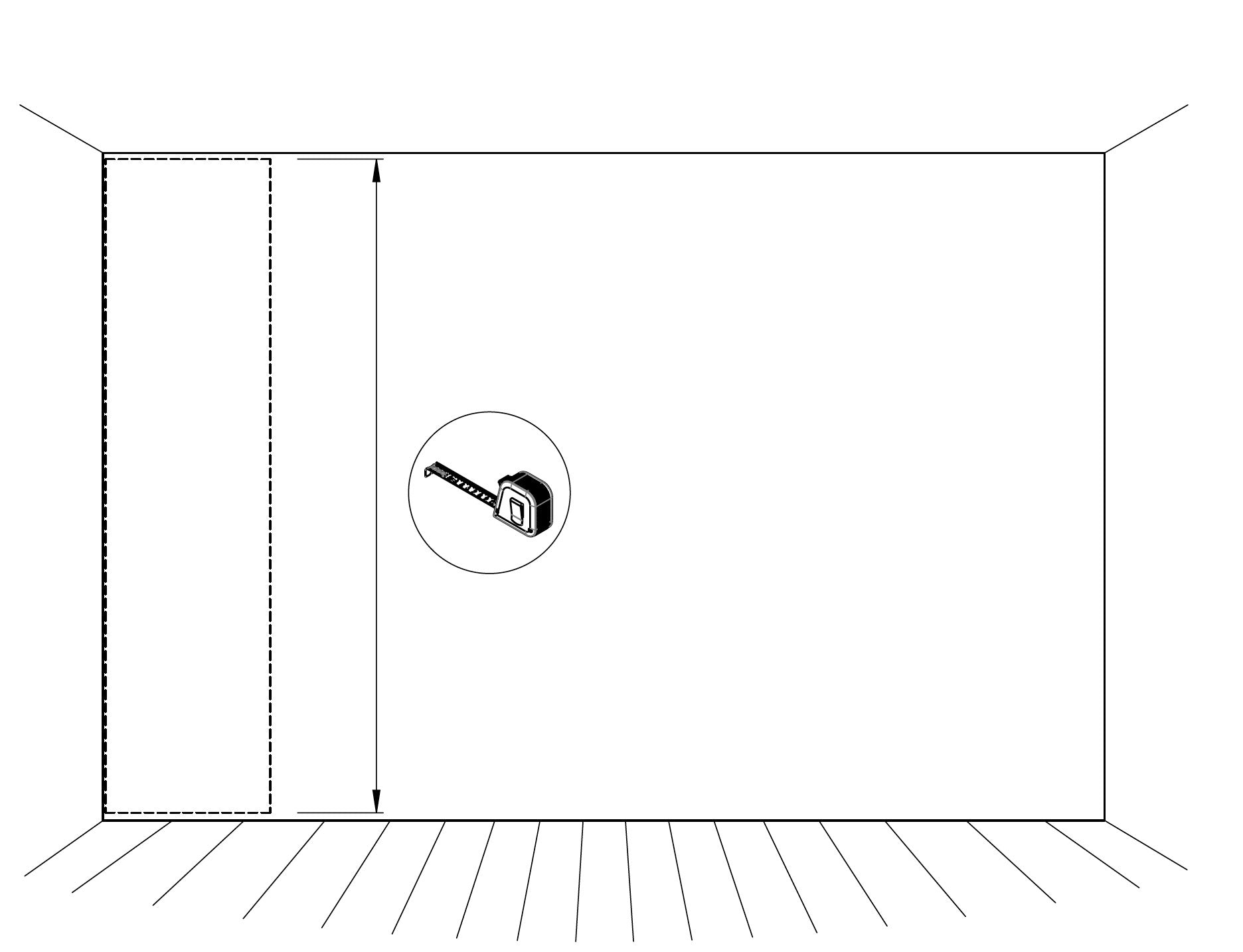 instructional drawing showing a blank wall being measured