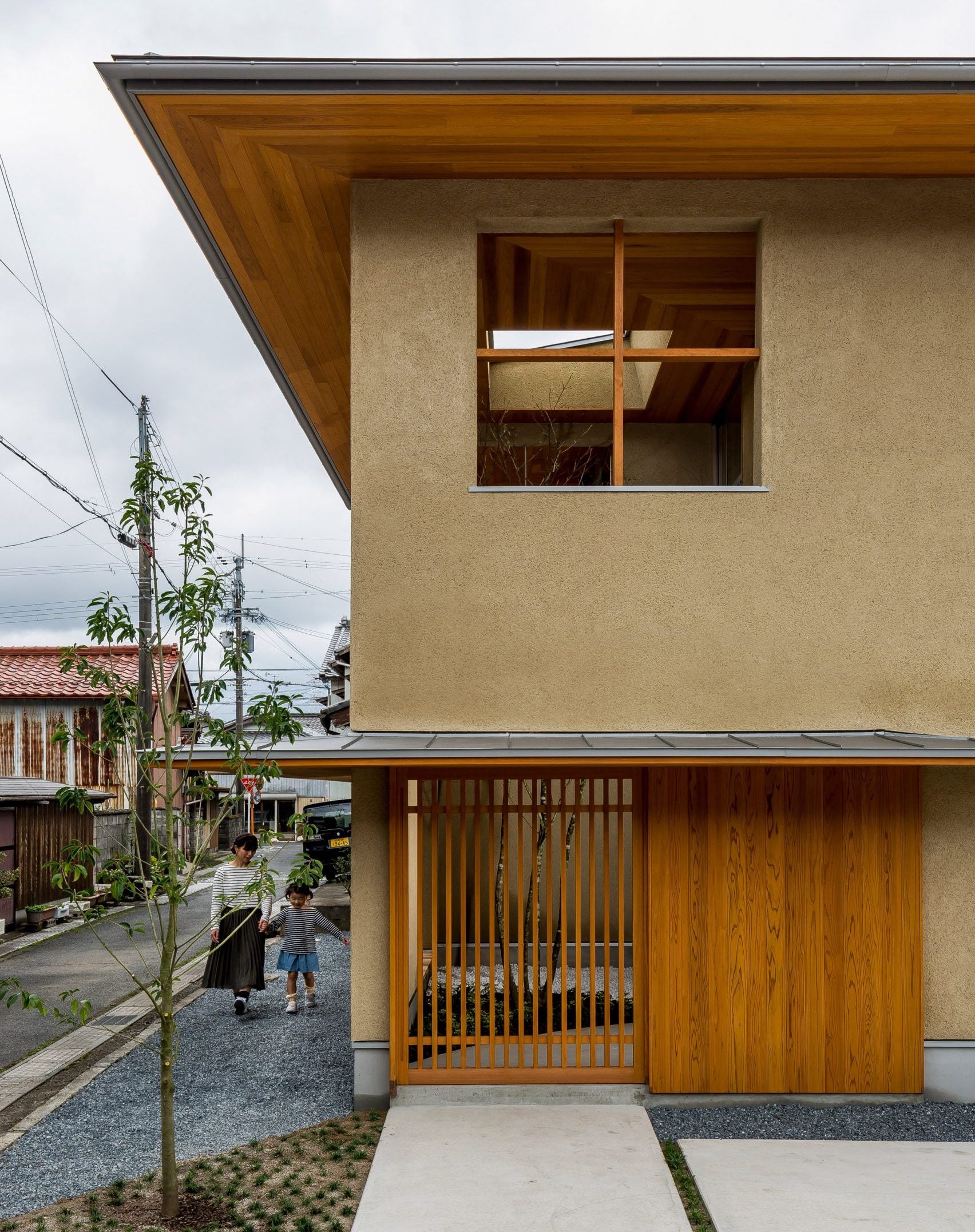 japanese slatted wood exterior house facade