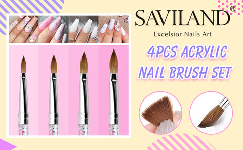 SAVILAND 4PCS Acrylic Brushes for Nails - Size 8/10/14/16 Acrylic Nail  Brush Set for Acrylic Application,Blue Nail Brushes for Nail Art Extension  3D