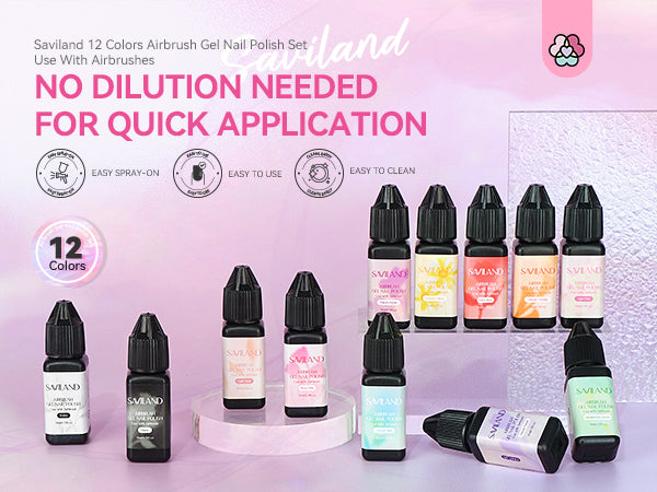 Saviland 12 Vitality Colors Airbrush Gel Nail Polish Set with Fine Mist  Nail for Color Spray Perfect Nail Polish Nail Art Design without Dilution  Soak Off Nails Gel Set for Beginners 