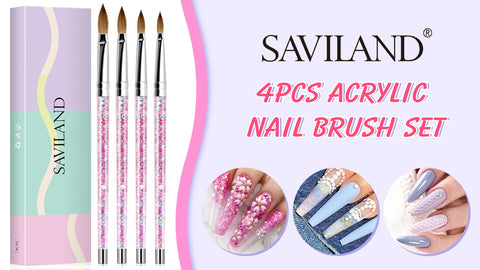 Saviland 4Pcs Acrylic Nail Brushes Sets - Nail Art Brush for