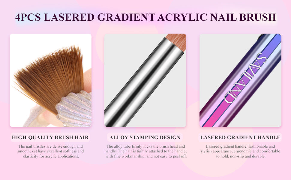 Women's Saviland Acrylic Nail Brush Set - 4pcs Acrylic Nail Brushes for Acrylic Application, Matte Handle Professional Size 4/8/12/16 Acrylic Brushes