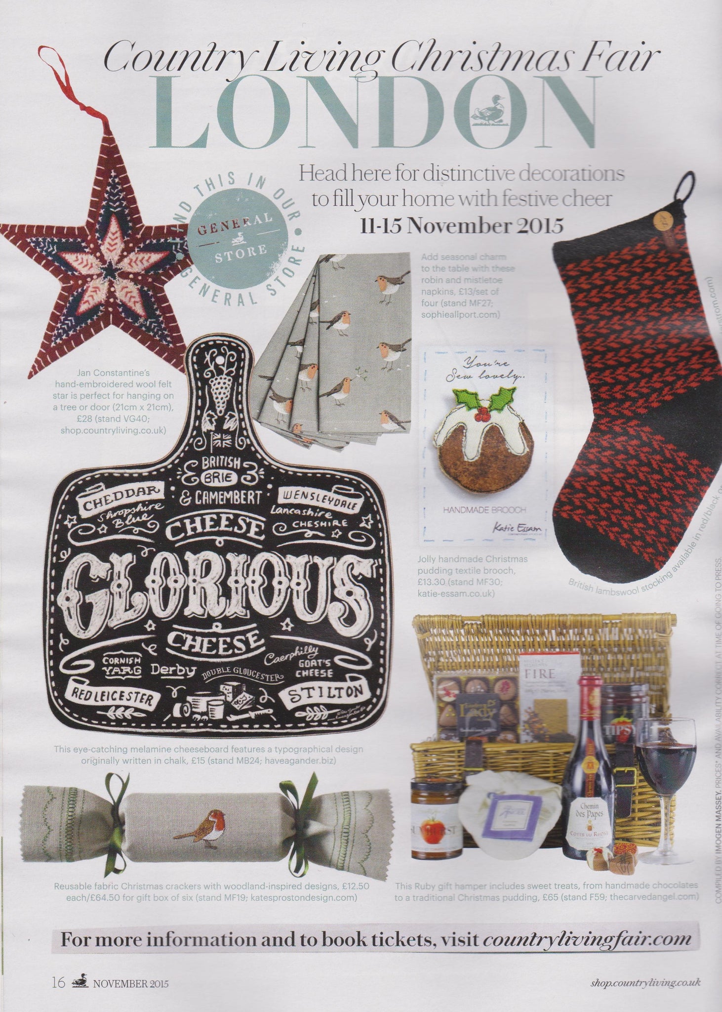 Robin woodland reusable Christmas crackers by Kate Sproston Design as featured in Country Living Magazine November 2015
