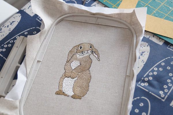 Rabbit embroidery in hoop by Kate Sproston Design