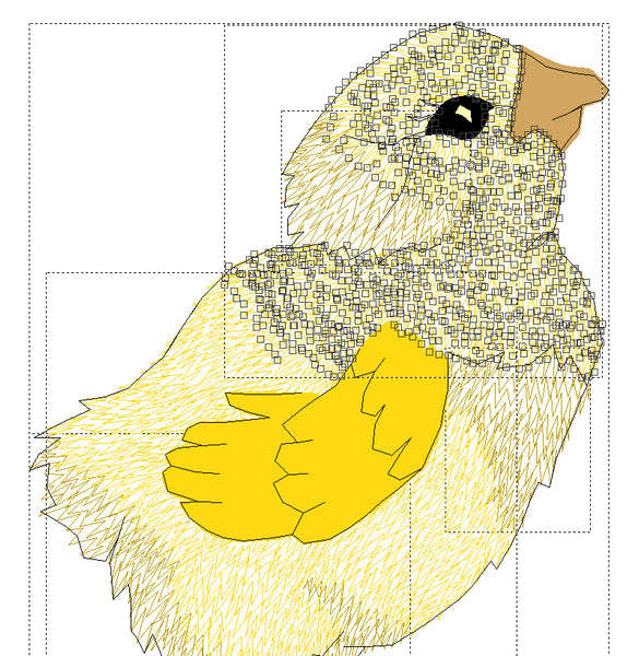Digital embroidery program showing a little chick motif