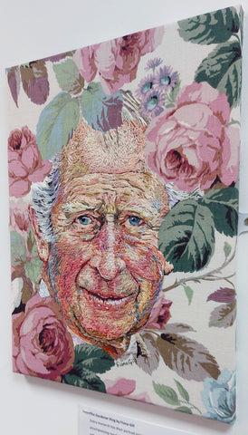 The Gardener King embroidered artwork by Fiona Gill