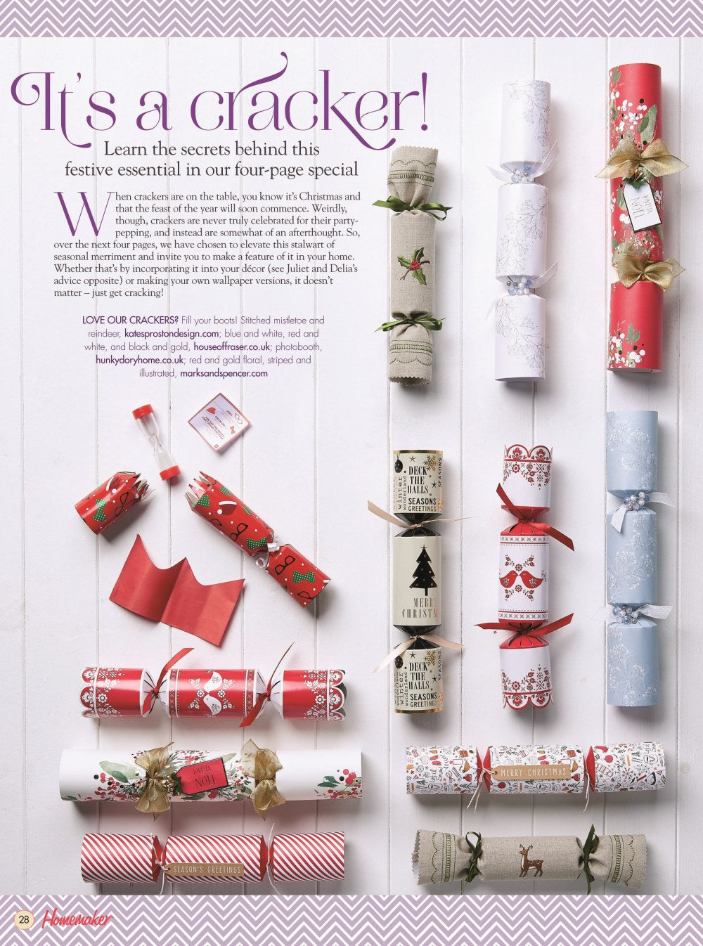 Reindeer woodland reusable Christmas cracker by Kate Sproston Design as featured in Homemaker Magazine, Issue 25 November 2014