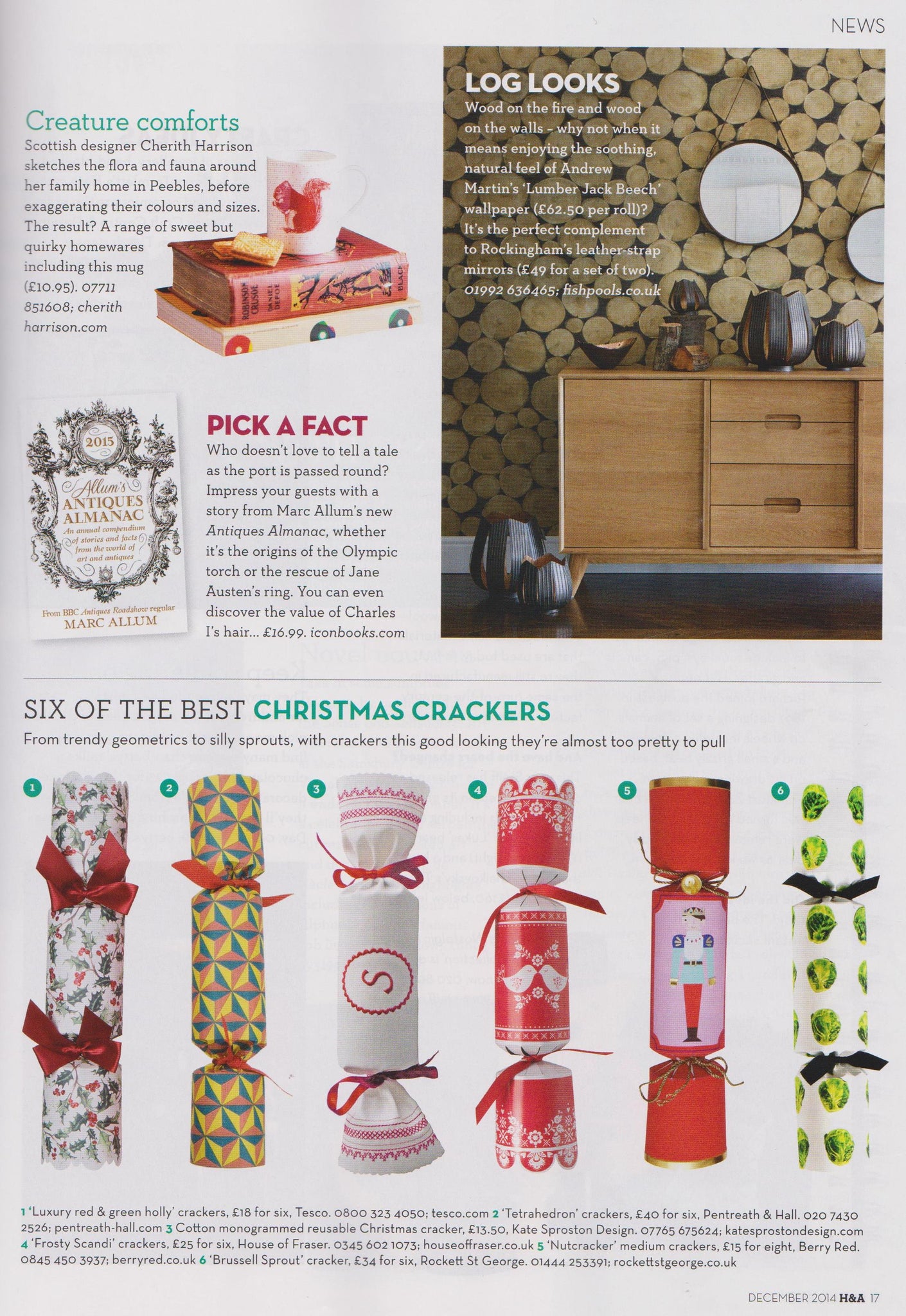 Ivory cotton monogrammed reusable Christmas cracker by Kate Sproston Design as featured in Homes & Antiques Magazine December 2014