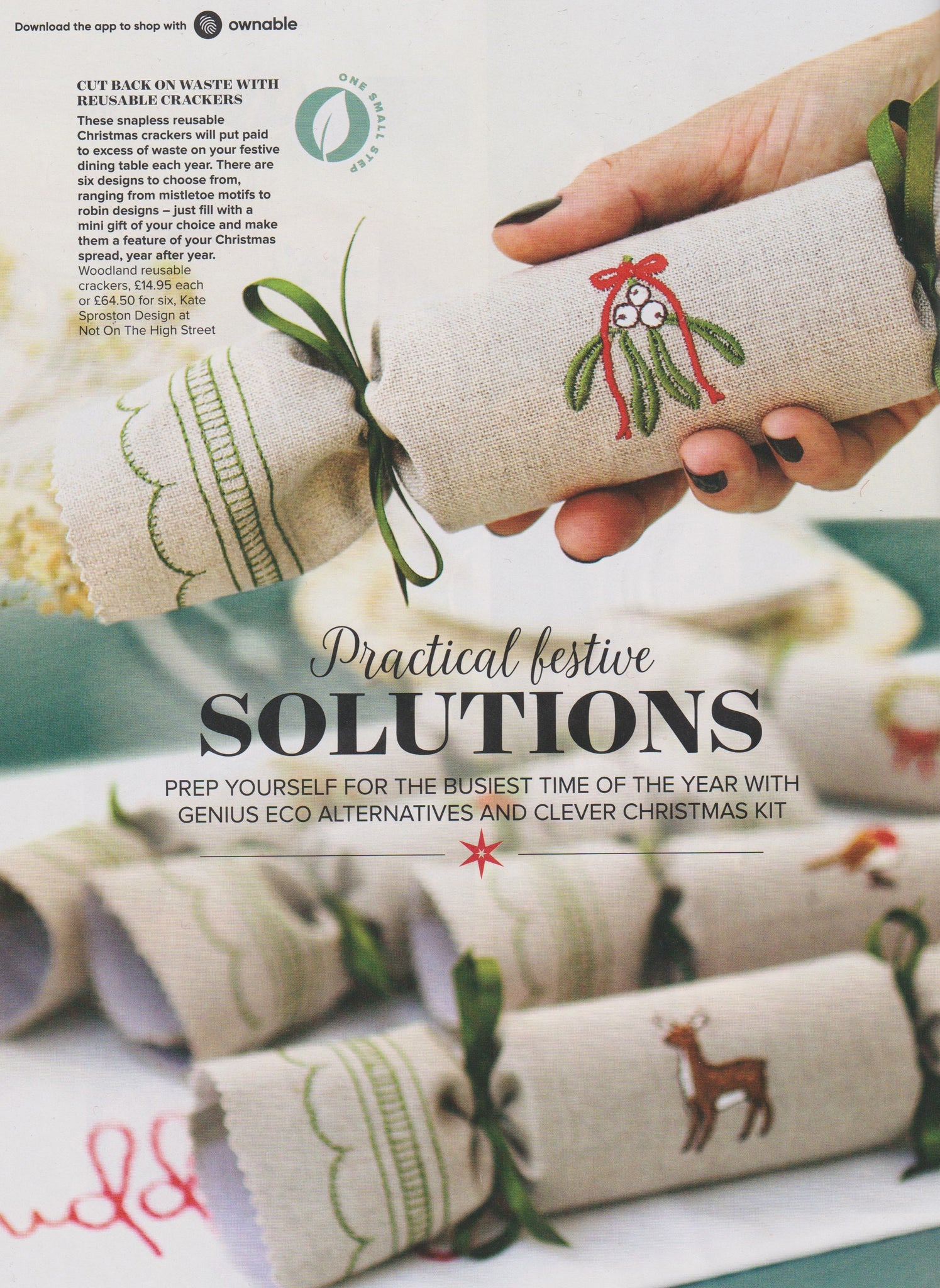 Woodland reusable Christmas crackers by Kate Sproston Design as featured in Ideal Homes Complete Guide to Christmas 2020