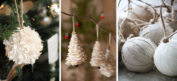 A selection of baubles made from scraps of linen fabric