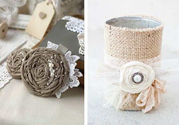 Fabric roses made from strips of linen