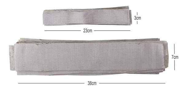 Strips of linen with measurements