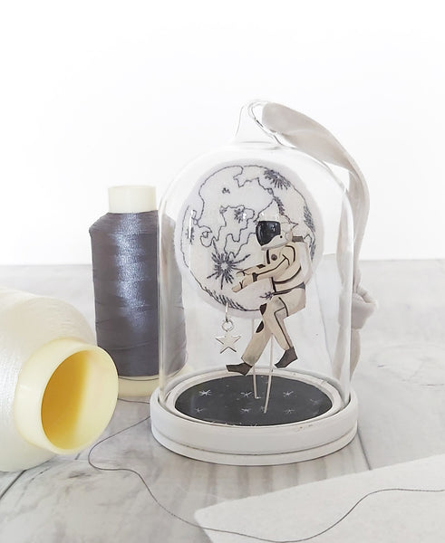Astronaut and moon glass cloche by Kate Sproston Design and Perched Bird