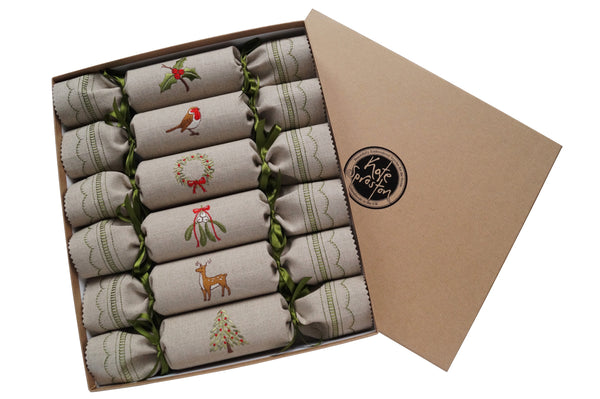 Woodland reusable Christmas crackers in gift box by Kate Sproston Design