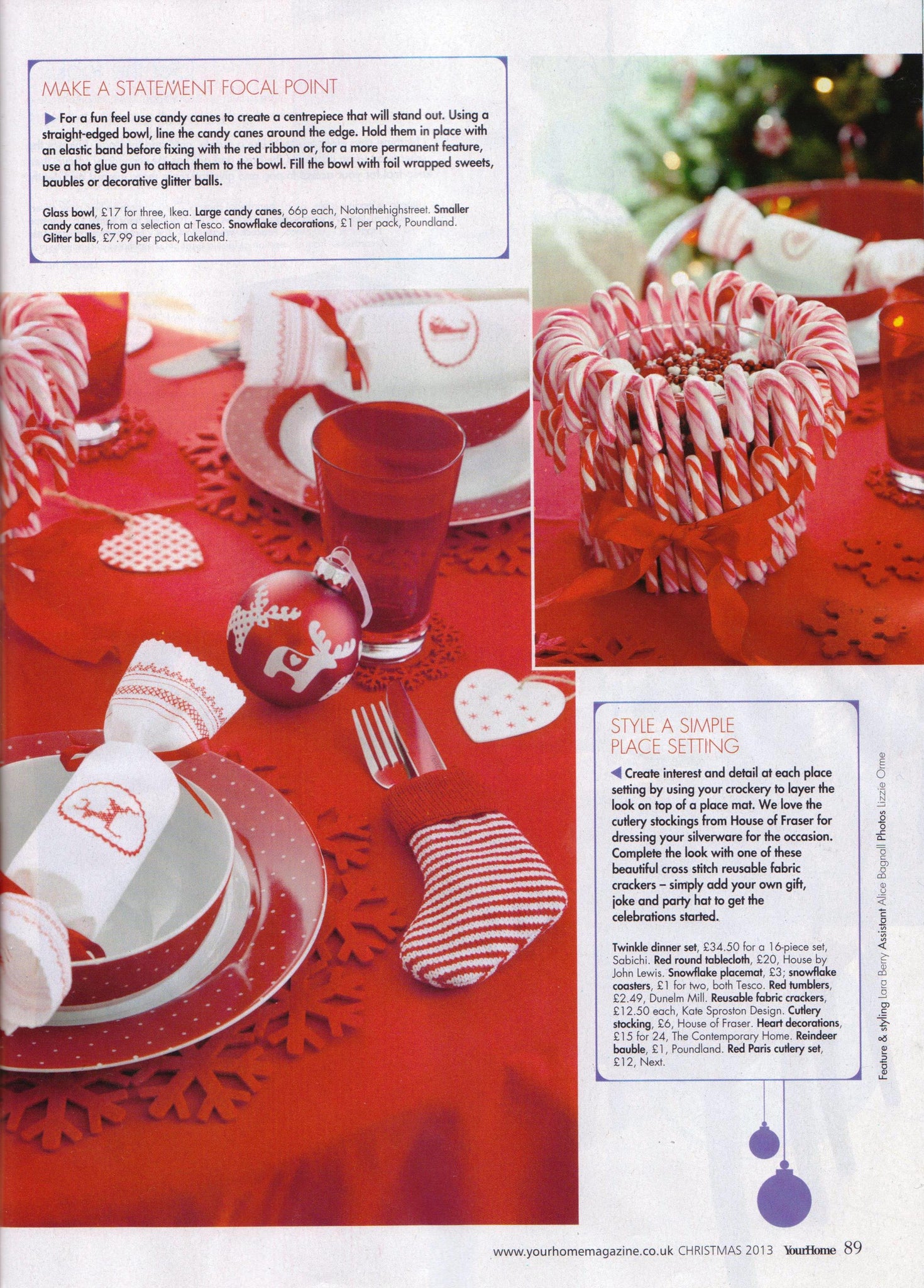 Ivory cotton Scandi reusable Christmas crackers by Kate Sproston Design as featured in Your Home Christmas Made Easy Magazine 2013