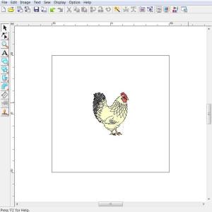 Ready to stitch cockerel image, created using digital embroidery program.