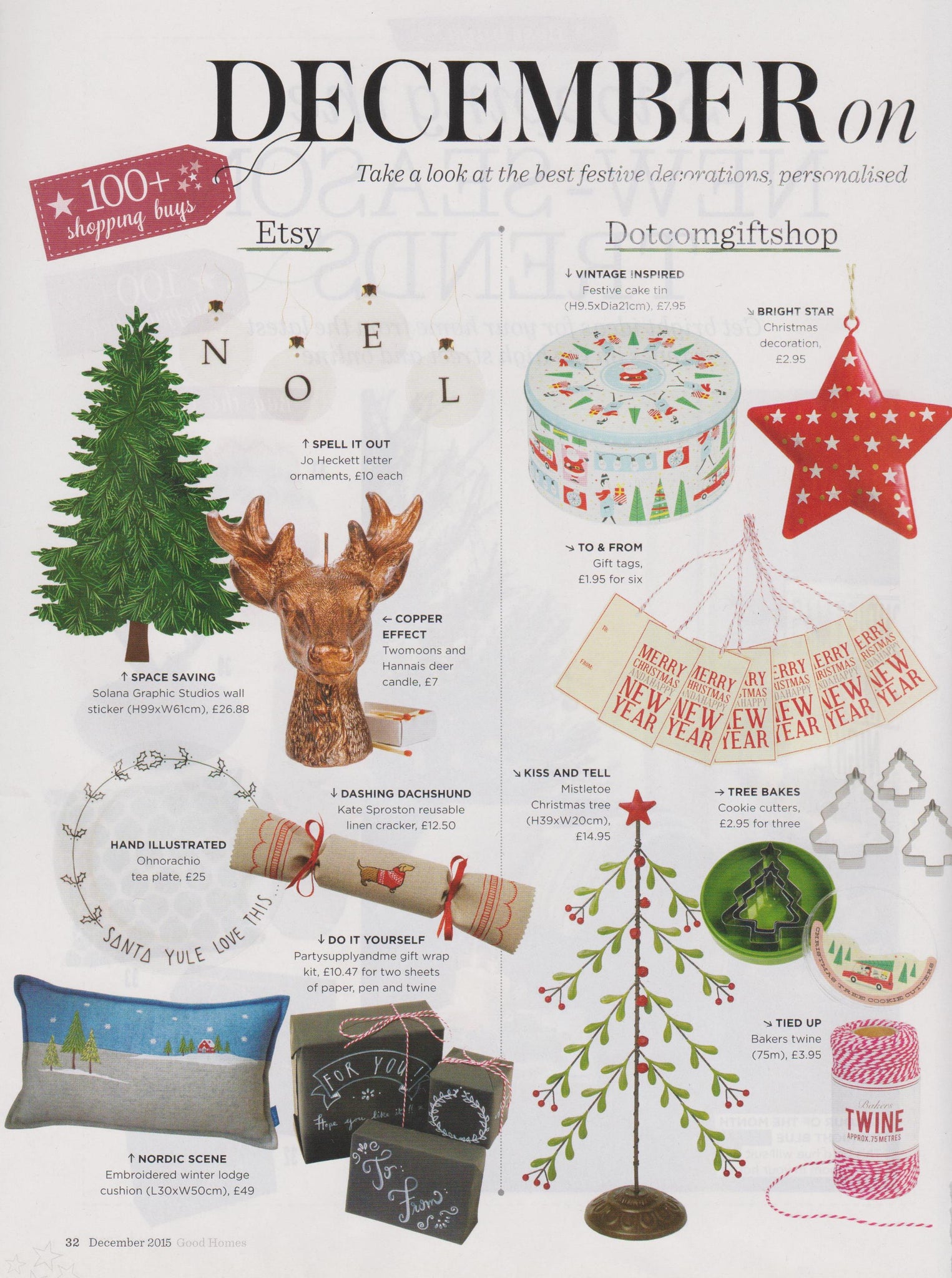 Winter lodge Christmas cushion by Kate Sproston Design as featured in Good Homes Magazine December 2015