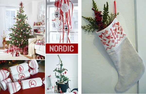 Left: Our Scandi Reusable Christmas Crackers as part of the Nordic Trend Board, found on http://www.decorazilla.com interior design blog. Right: Nordic Christmas Stocking by Cherie Wheeler Designs on Etsy.