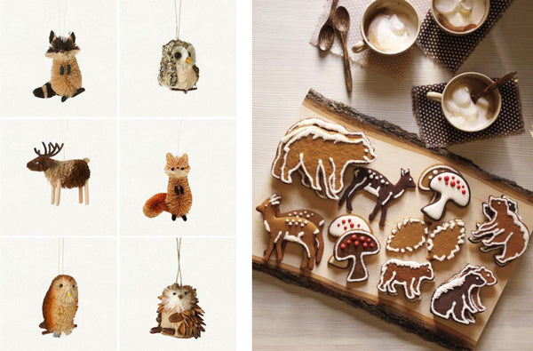 Left: Woodland Creature Bottle Brush Christmas Decorations. Image from unruly-things.com via Pinterest. Right: Woodland Animals Biscuits. Image from Pinterest.