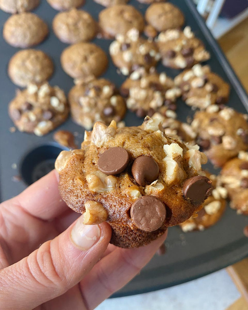 Eating Sourdough Chocolate Chip Banana Muffins