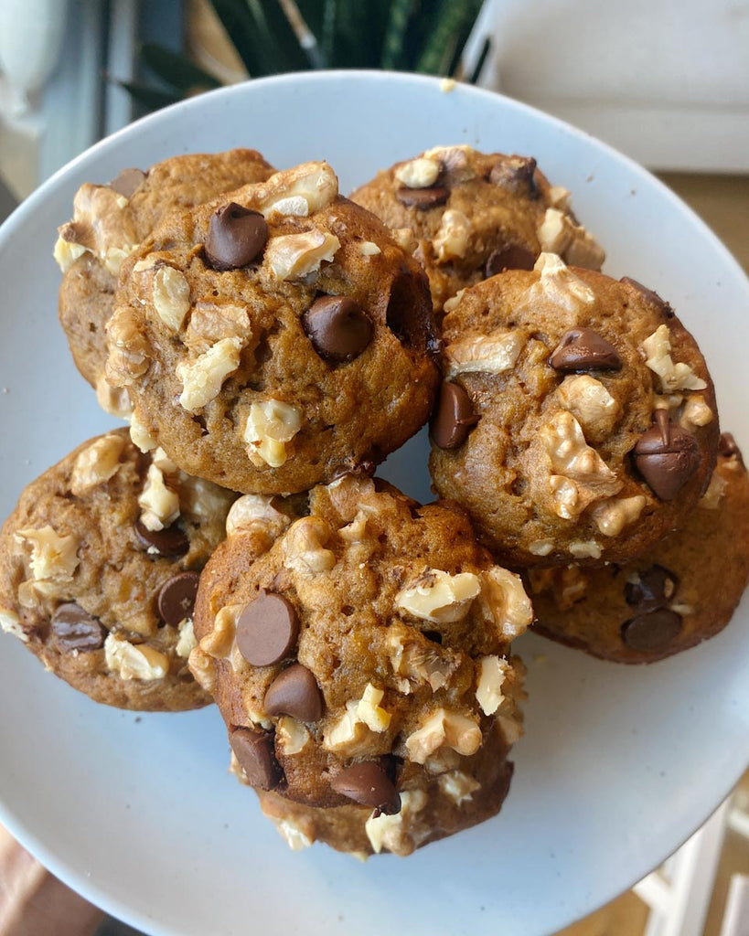 Sourdough Chocolate Chip Banana muffins with Walnuts