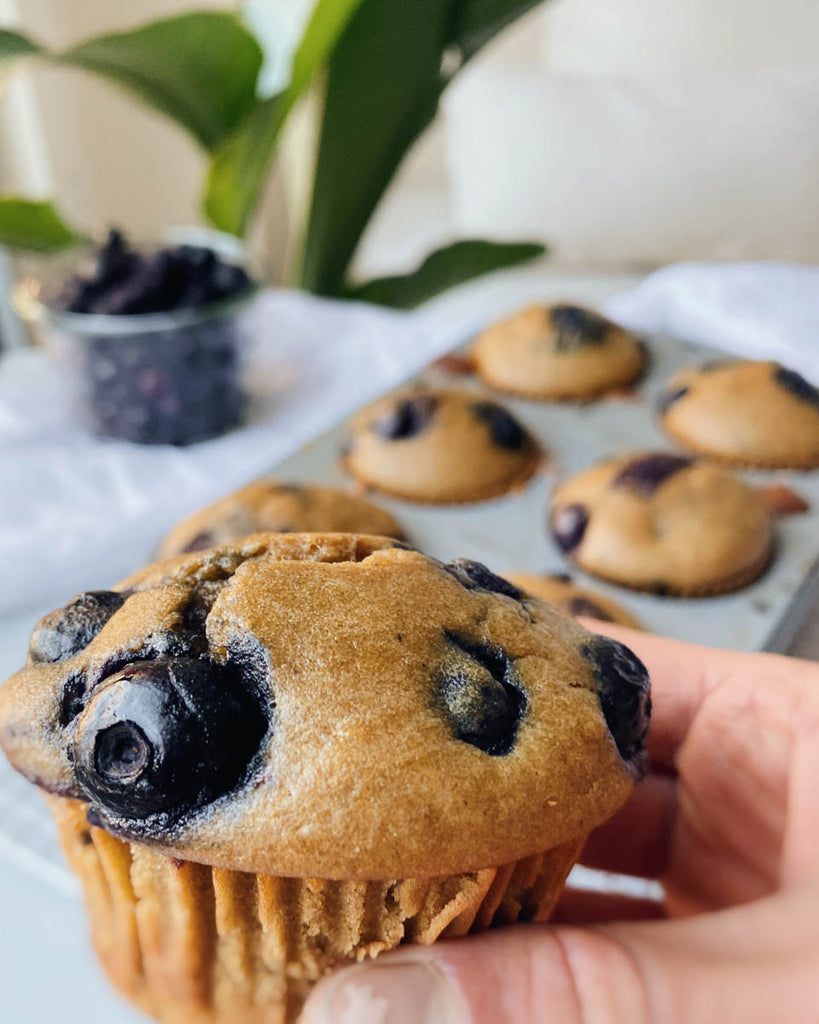 Close-Up of Sourdough Blueberry Muffins