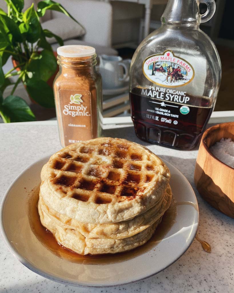 Waffles and syrup with cinnamon