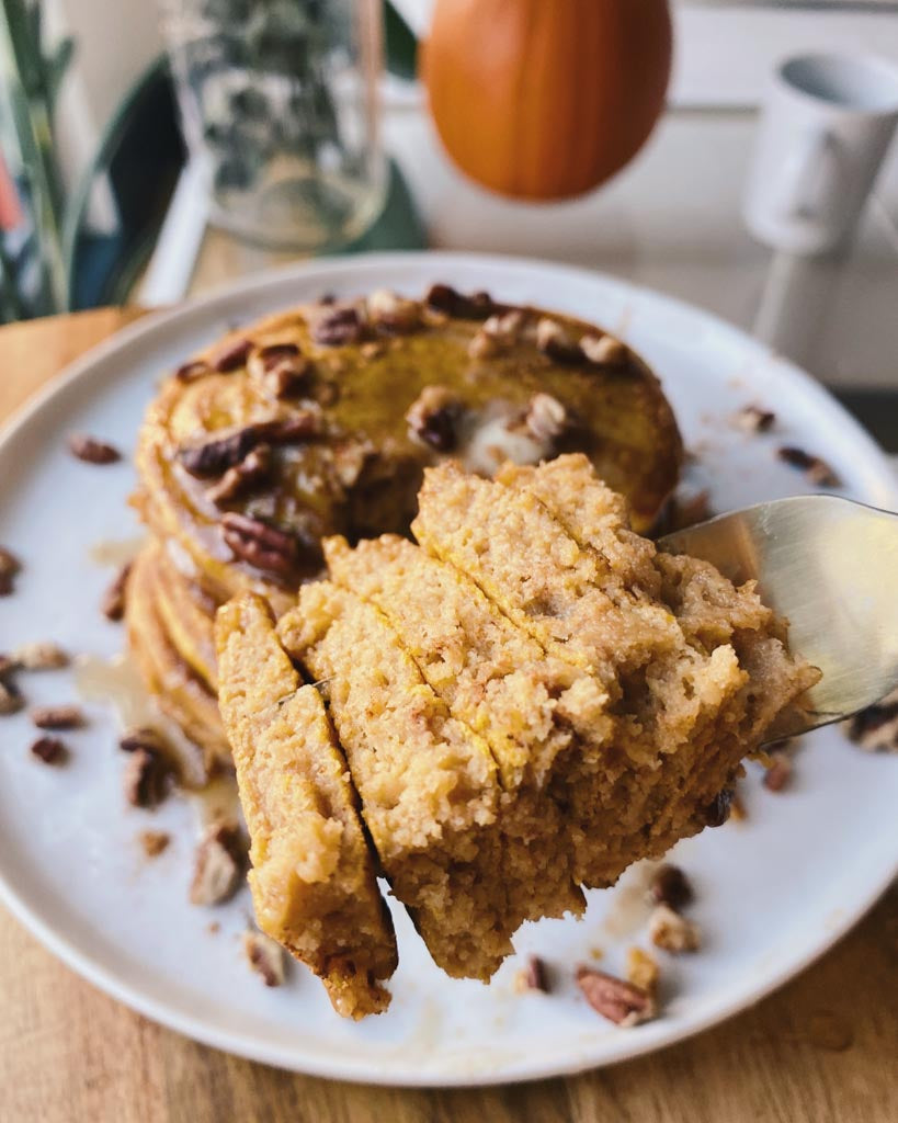 Sourdough Pumpkin Pancakes on Fork