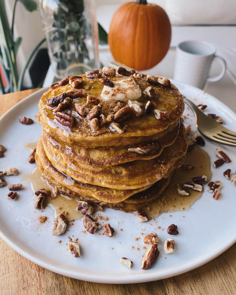 Sourdough pumpkin pancakes with syrup