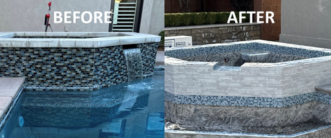 pool tile before and after pool remodel
