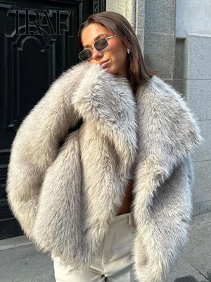Faux Fur Long Sleeve Coat - Shoe Candy Shop