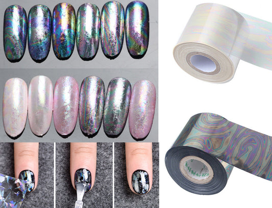 1.2 Y Marble Abalone Pearl Teal Abstract Transfer Foil Nail Art