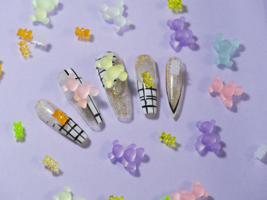 Modelones 3D Gummy Bear Nail Art Decals 3 Colors 30Pcs