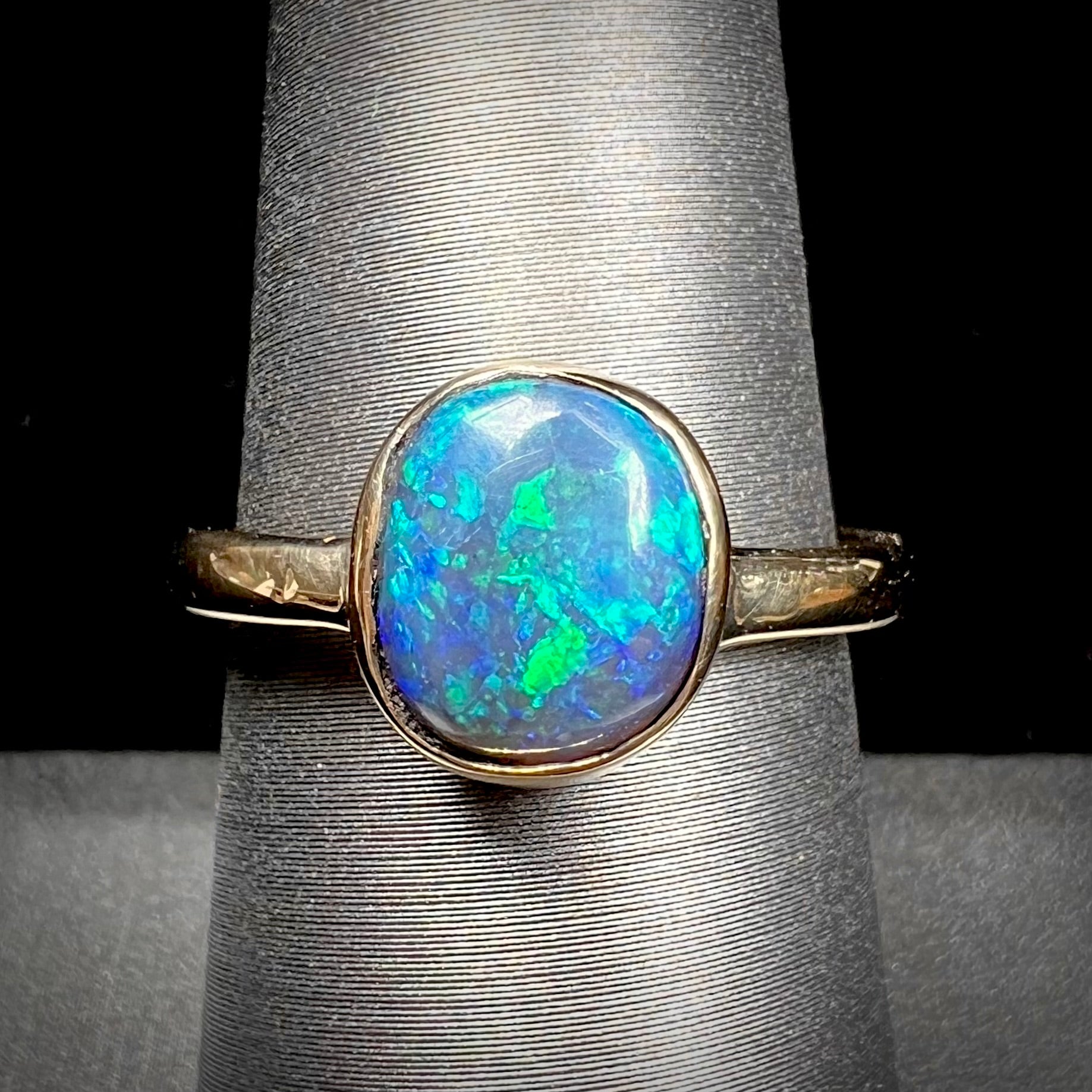 Raeann | Lightning Ridge Black Opal Solitaire Ring in 14kt Gold