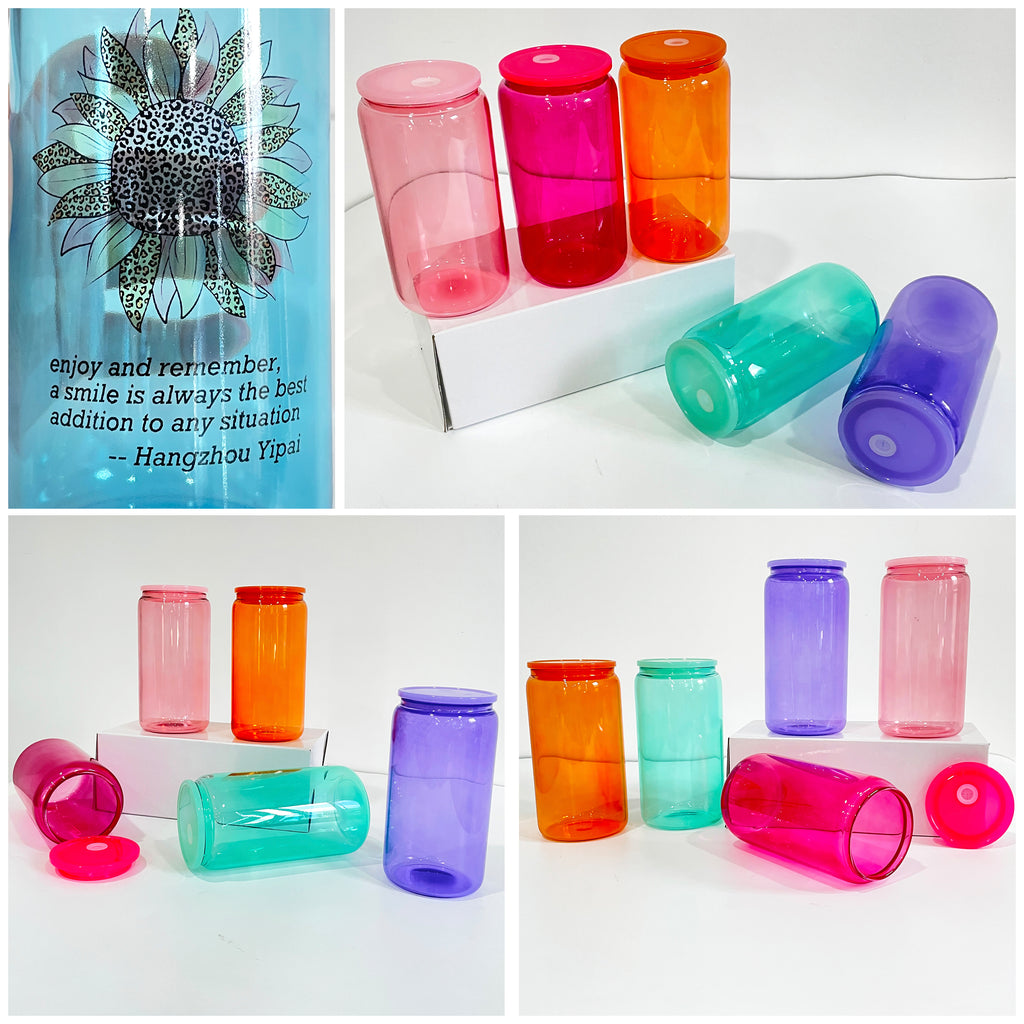 Colorful Lid Colored Unbreakable Split Glass Cans 16oz Sublimation
