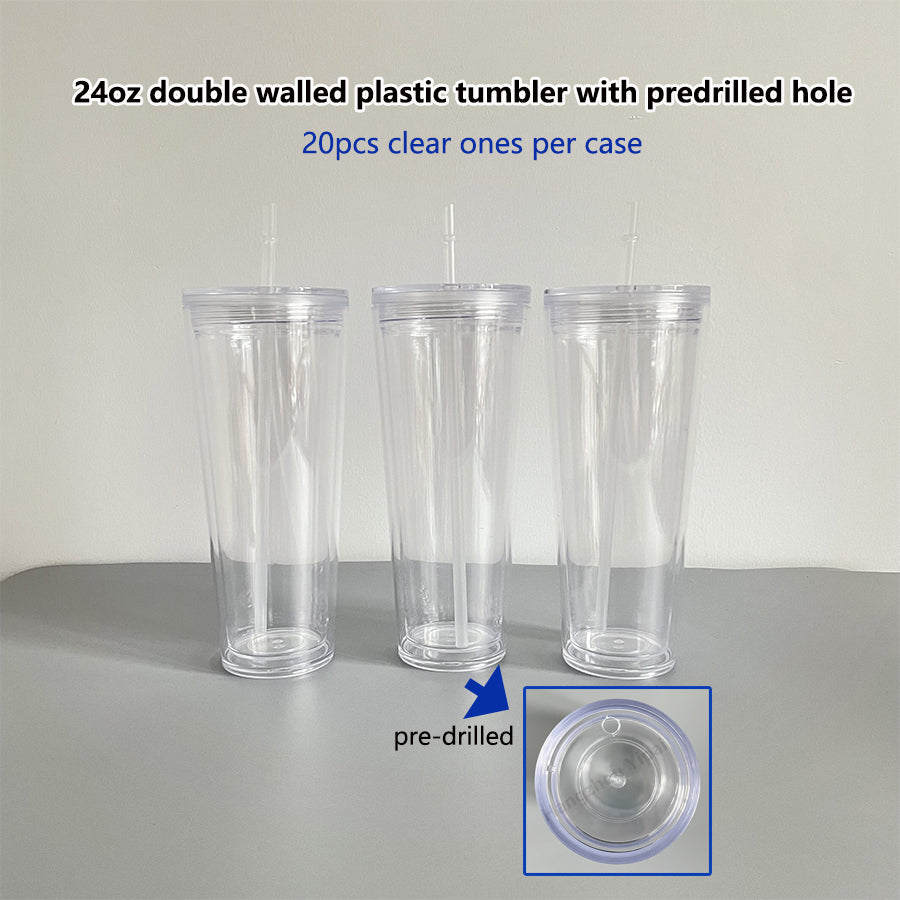 20oz Pre-drilled Option Double Walled Tumbler Acrylic Snow Globe Dupe  Non-branded Tumbler Cups SBN Craft Supplies 20 Ounce Clear Tumbler 