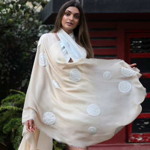 Lt. Copper Modal Scarf With Lasercut White Faux Leather Circle Appliques