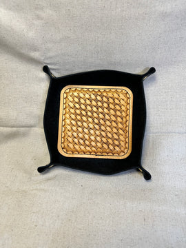 Valet Tray - Tan Basketweave / Black Leather