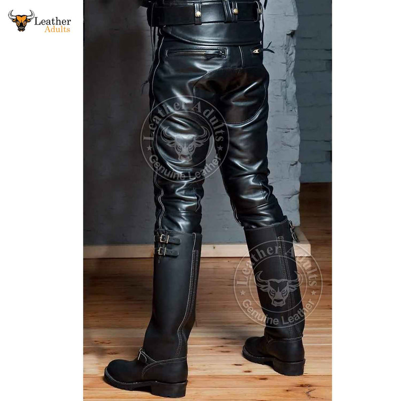 Men S Black Real Cowhide Leather Quilted Panels Breeches Trousers Pant Leather Adults