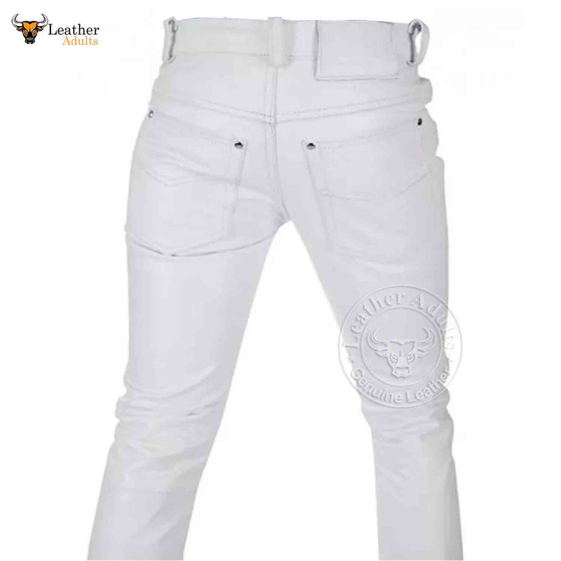 Men's White Genuine Leather Seamless Skinny Pants Five pockets Jeans S –  Leather Adults