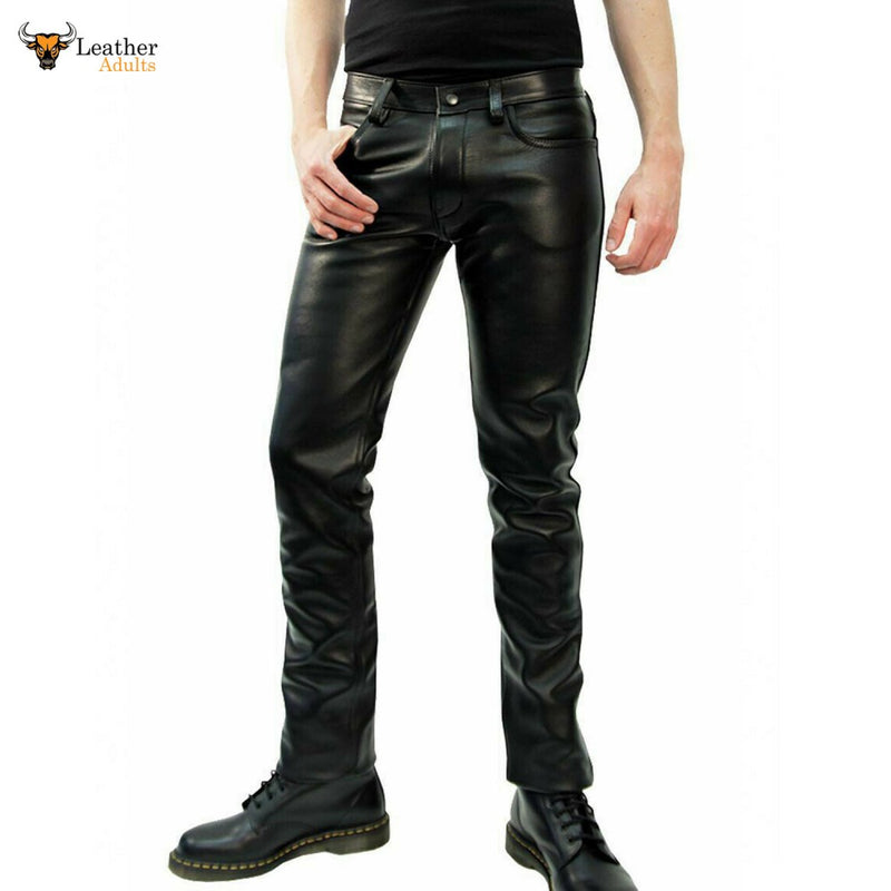 Mens Genuine Leather Black Shinny Jeans Pants Leather Sheep Leather Me ...