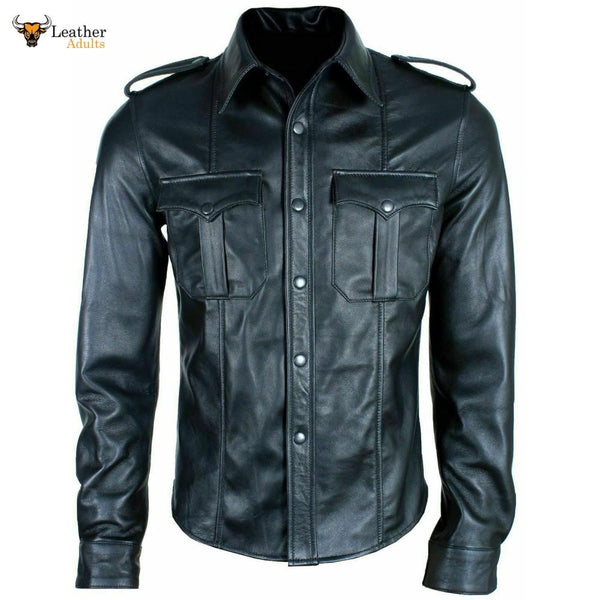 Mens Base Ball Jersey Style Shirt Soft Sheep Black Leather - BBS1