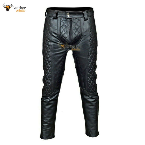 Black Leather Pants/Trousers For Men Biker Leather Breeches Cuir Jeans