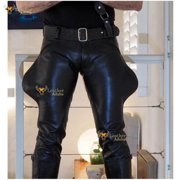 Men's Black Cowhide Leather Quilted Panels Breeches Trousers Pants Bik –  Leather Adults